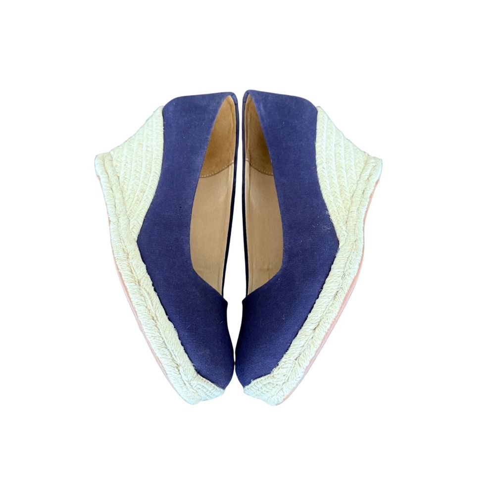 J‎ Crew Womens Navy Blue Canvas Espadrille Wedge Shoes Size 9 Round Toe Slip On